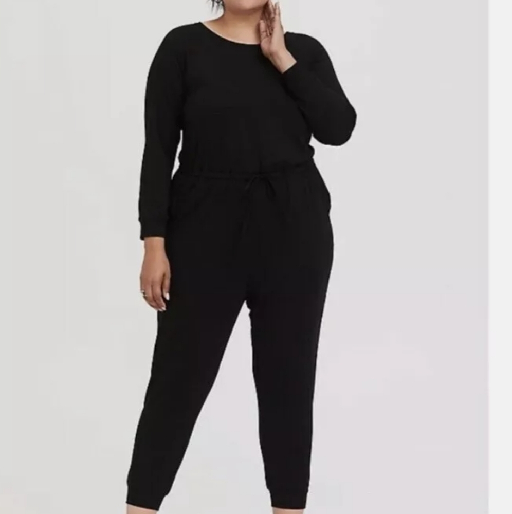 Torrid Black French Terry Drawstring  Jumpsuit